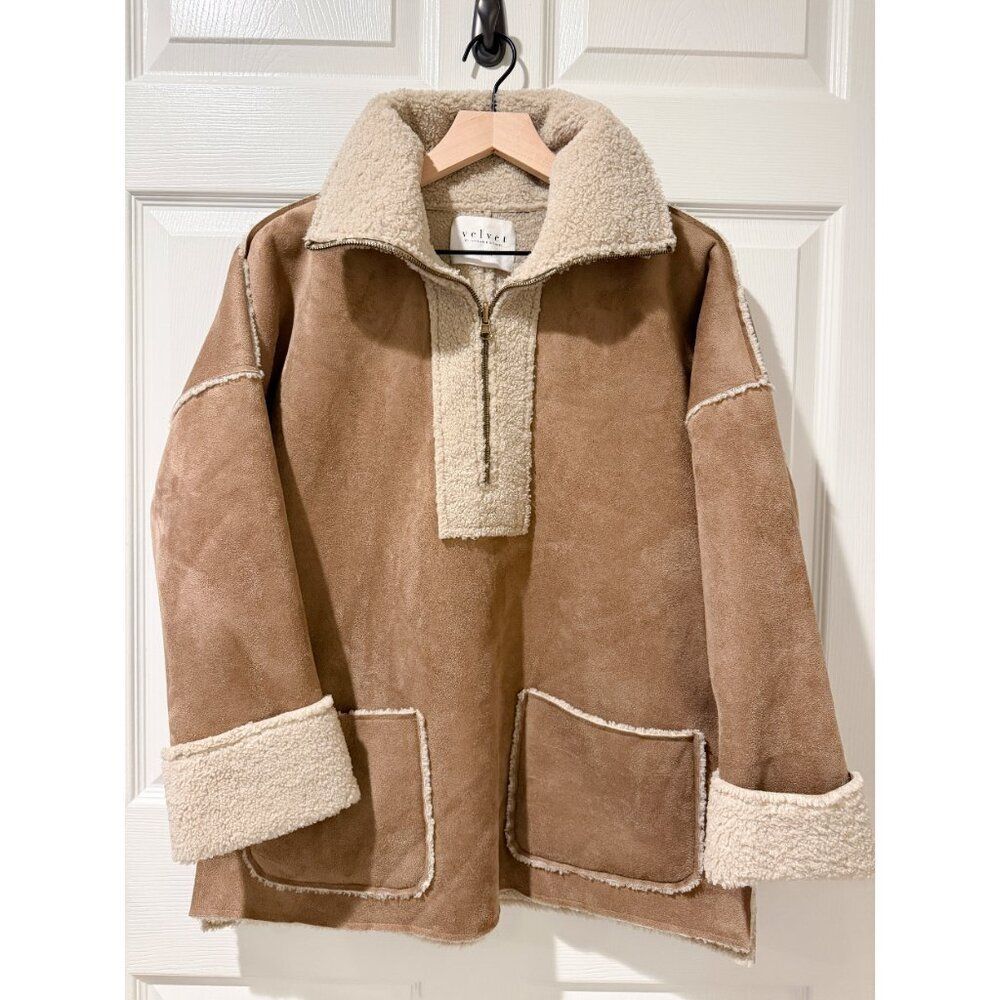 Velvet By Graham & Spencer Reversible Luxe Sherpa Pullover‎ Quarter Zip Jacket M
